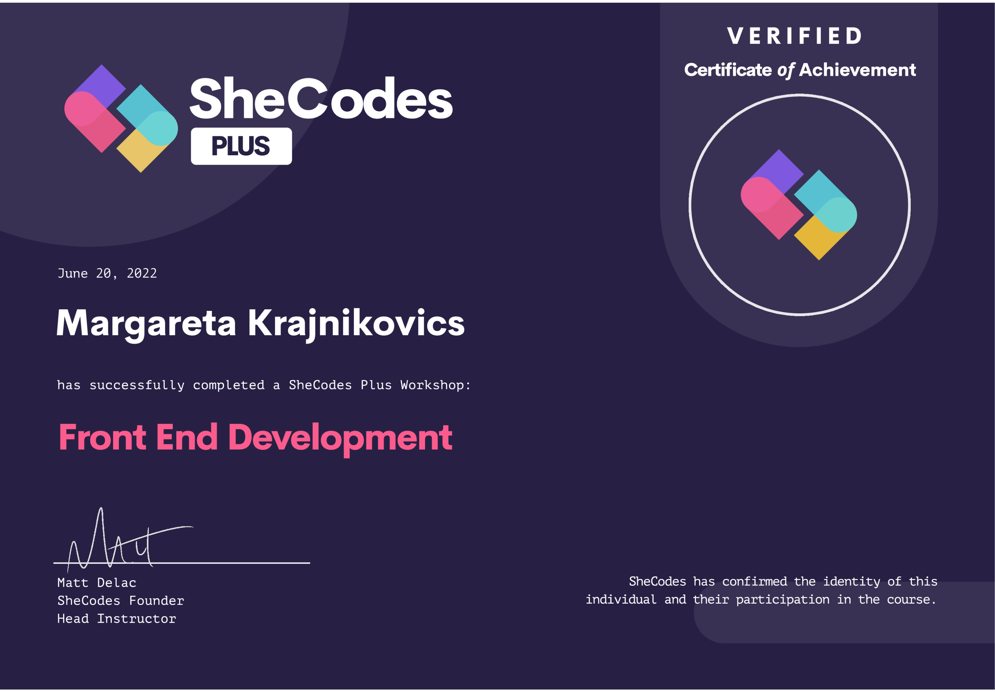 Front-end developer certificate